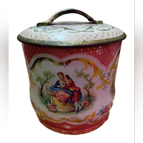 Vintage Decorative Metal Jar with Lid - Picture 2 of 9